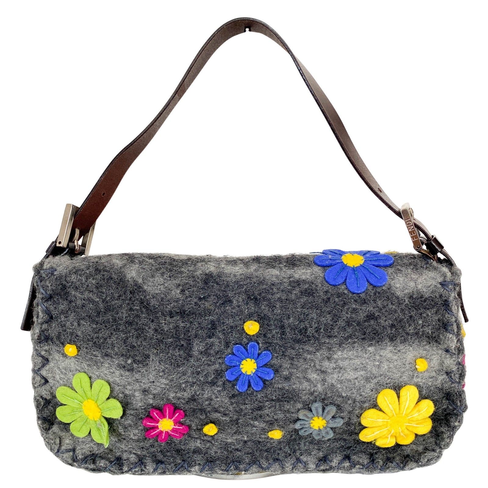 FENDI / フェンディ】バゲット バケット グレー ウール フェルト 花 ショルダー バッグ - メルカリ