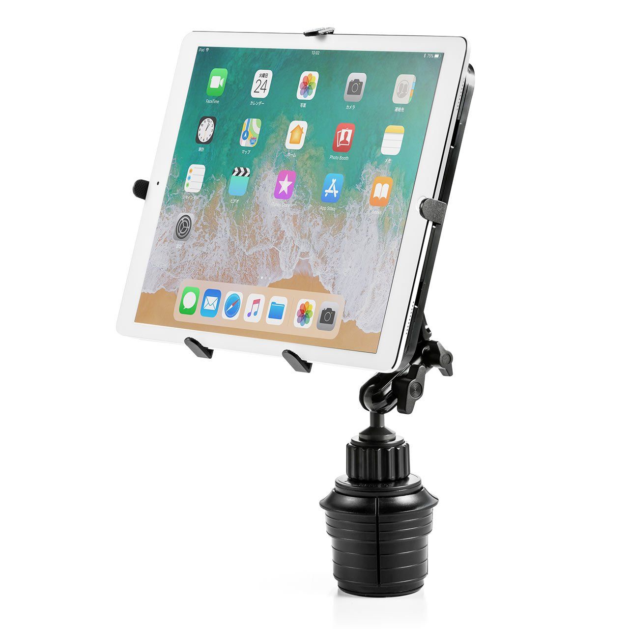 サンワダイレクト iPad タブレット 車載ホルダー カップホルダー|ドリンクホルダー設置 9.7～13インチ対応 100-LATAB007 9.7～13インチ