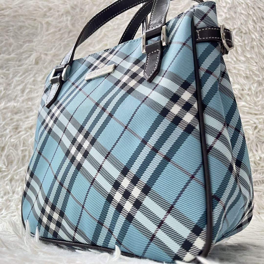 BURBERRY BLUE LABEL バーバリーブルーレーベル トートバック ハンドバッグ ブルー ノバチェック 肩掛け 本革 ロゴプレート 金具 ベルト