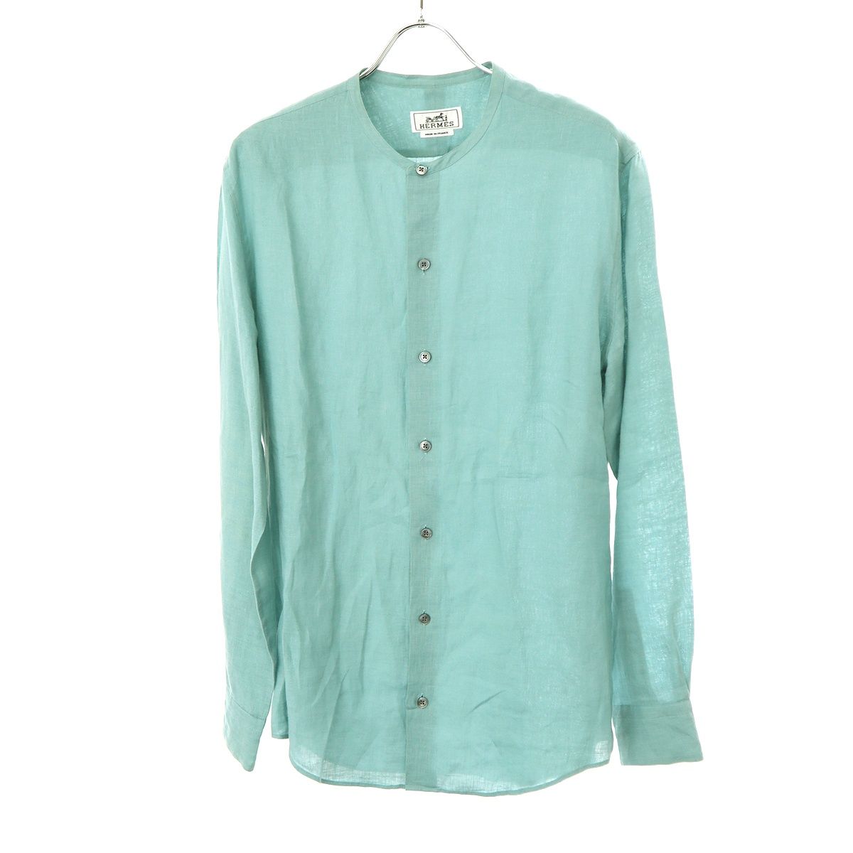 HERMES エルメス 22SS リネンバンドカラーシャツ ターコイズブルー HERMES エルメス 22SS リネンバンドカラーシャツ ターコイズ
