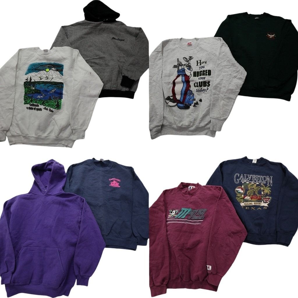 古着卸 まとめ売り USA製 スウェット 8枚セット (メンズ L ) 90s 無地 パーカー ヘインズ フルーツオブザルーム 中古 古着 MY6698