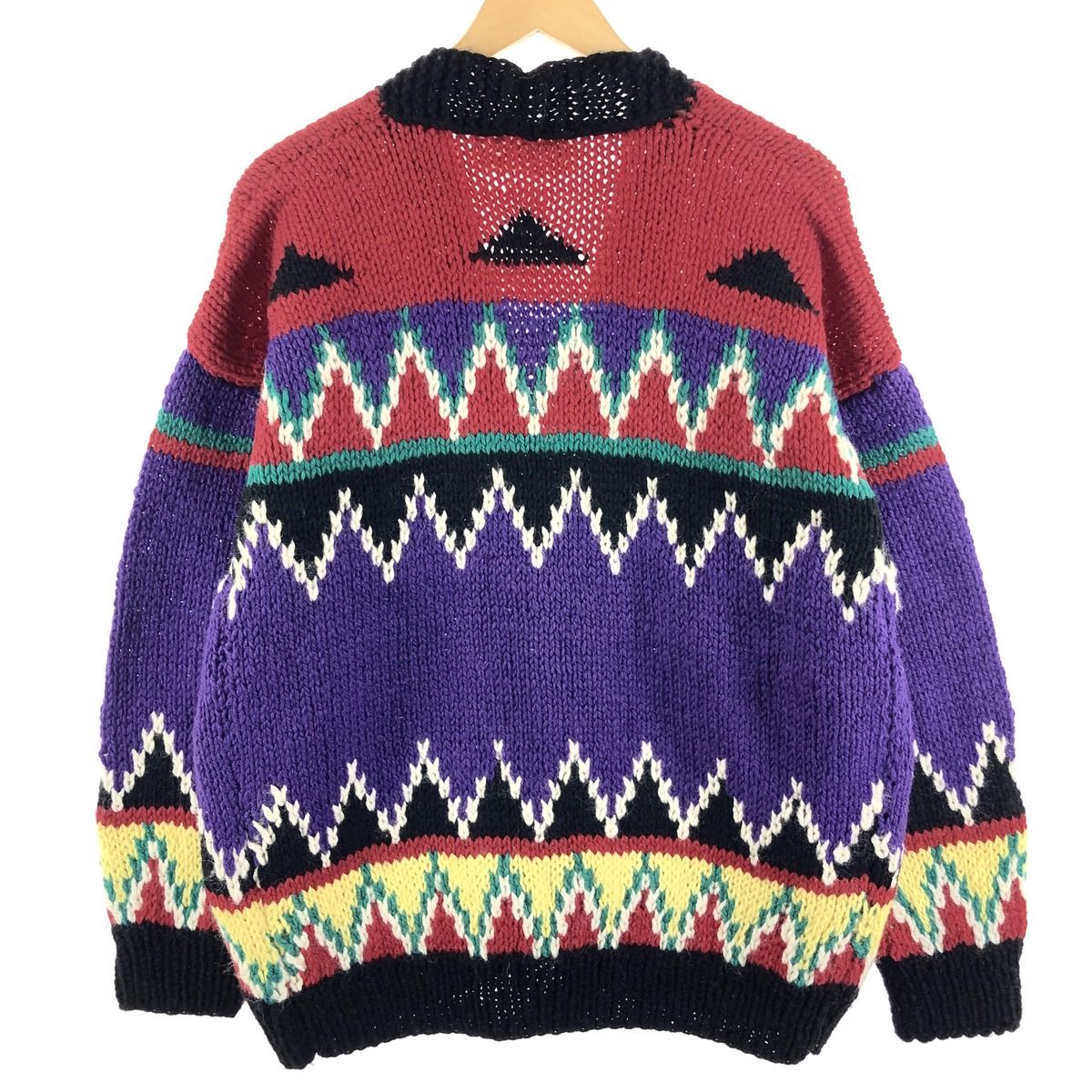 古着 GREEK KNITWEAR 総柄 ウールニットカーディガン レディース