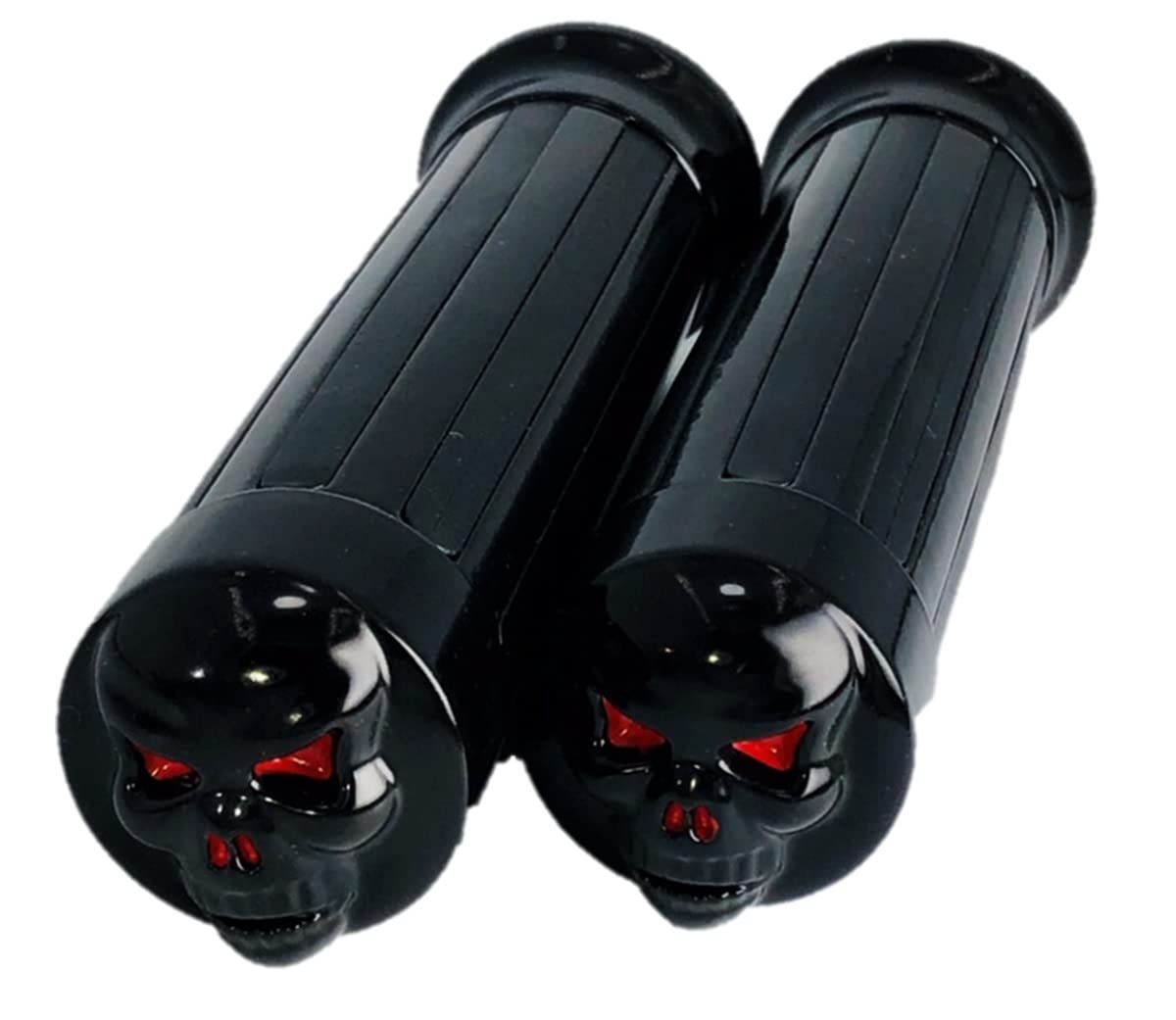 バイク 用 グリップ 1インチ 25mm スカルエンド グリップ アメリカン カスタム グリップ ハーレー ハンドル ドクロ ドラッグスター バルカン 等に (ブラック （BK）) [ブラック （BK）]