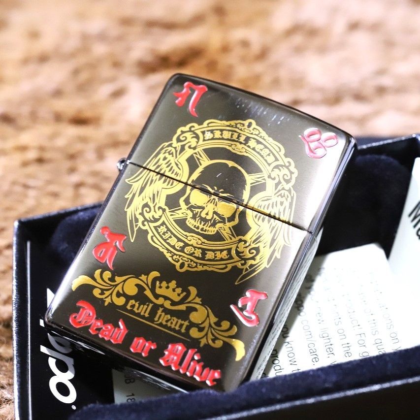 【髑髏 ZIPPO】スカル ジッポーライター DEAD OR ALIVE ブラックニッケル かっこいい ドクロジッポー ジッポ ライター クラシック 人気 黒色 zippo プレゼント オイルライター ロックなジッポ しゃれこうべ 仏教 チベット ブラフマン