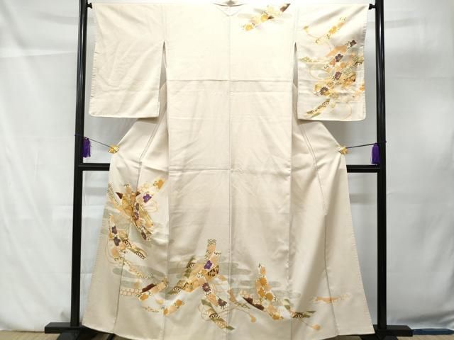 平和屋着物○訪問着 駒刺繍 短冊花文 金彩 正絹 逸品 AAAY9785ck