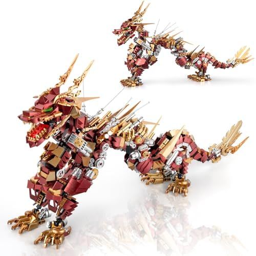 HIGH GODO ドラゴンビルディングブロックセット 大人用 レッド メカニカル ドラゴン 動物 組み立てモデル コレクター収集品 ディスプレイ おもちゃ 男の子 ティーン ファンへのクールなおもちゃ ギフト 1596ピース