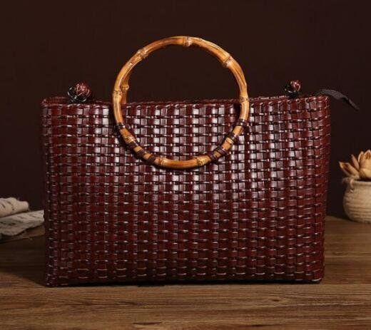 かごバック バスケット 籠バッグ 網代バッグ 天然素材 本革 牛革 トートバッグ 籠 バッグ ハンドメイド バンブーハンドル
