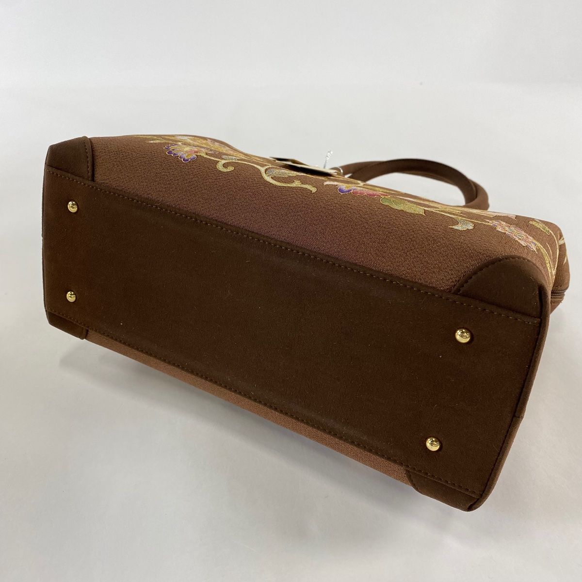 和装バッグ 美品 逸品 OKAJIMA 共箱付き 象 花唐草 金彩 茶色 正絹