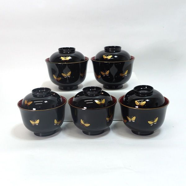 漆器 椀 花と蝶のデザイン 漆器 椀 花と蝶のデザイン 漆器 椀 花と蝶のデザイン