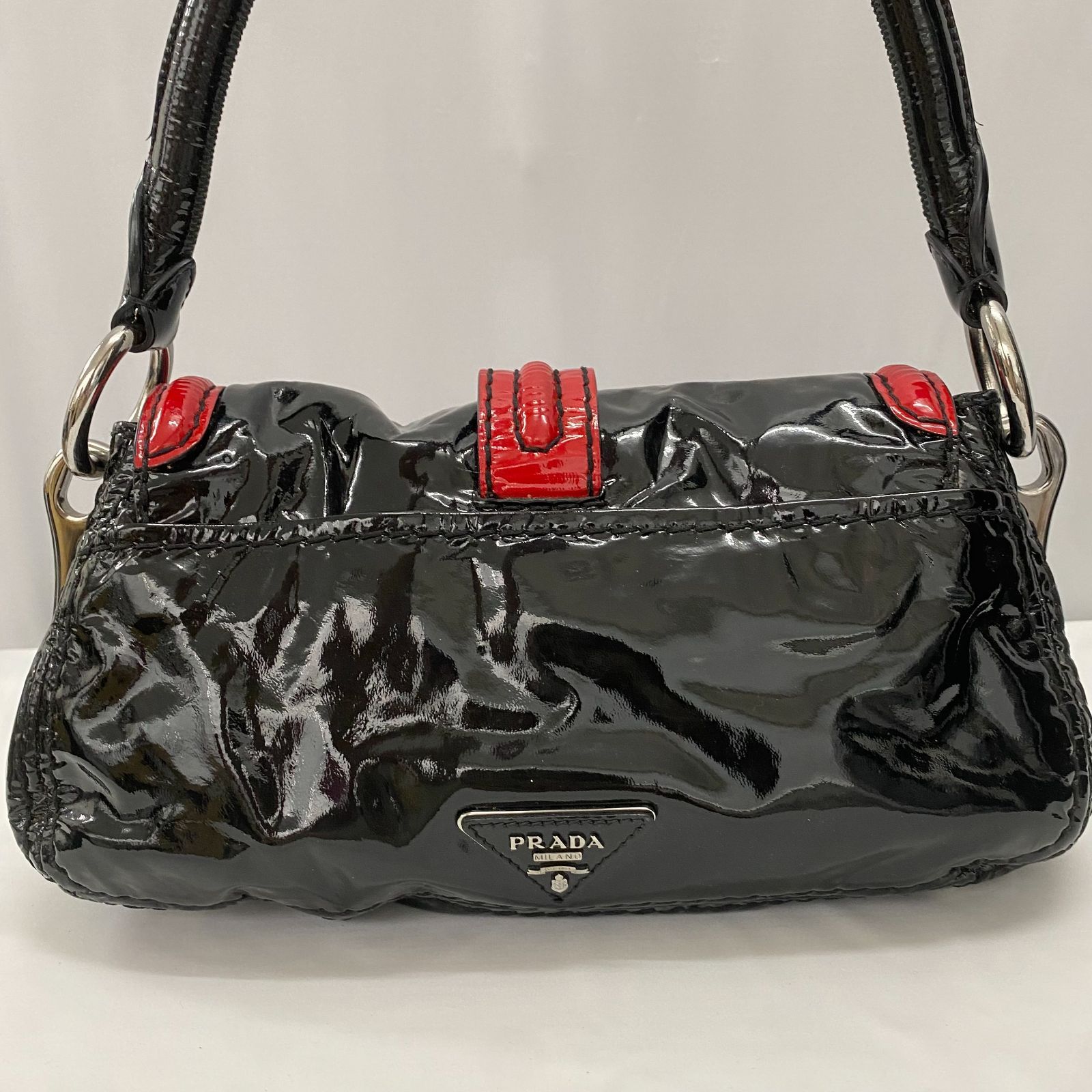 希少品☆PRADA プラダ エナメル レザー トートバッグ 白タグ 三角