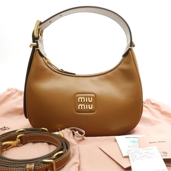 MIUMIU ホーボーバッグ 5BC161 2E6Y レザー キャメル 2WAYバッグ 美品 