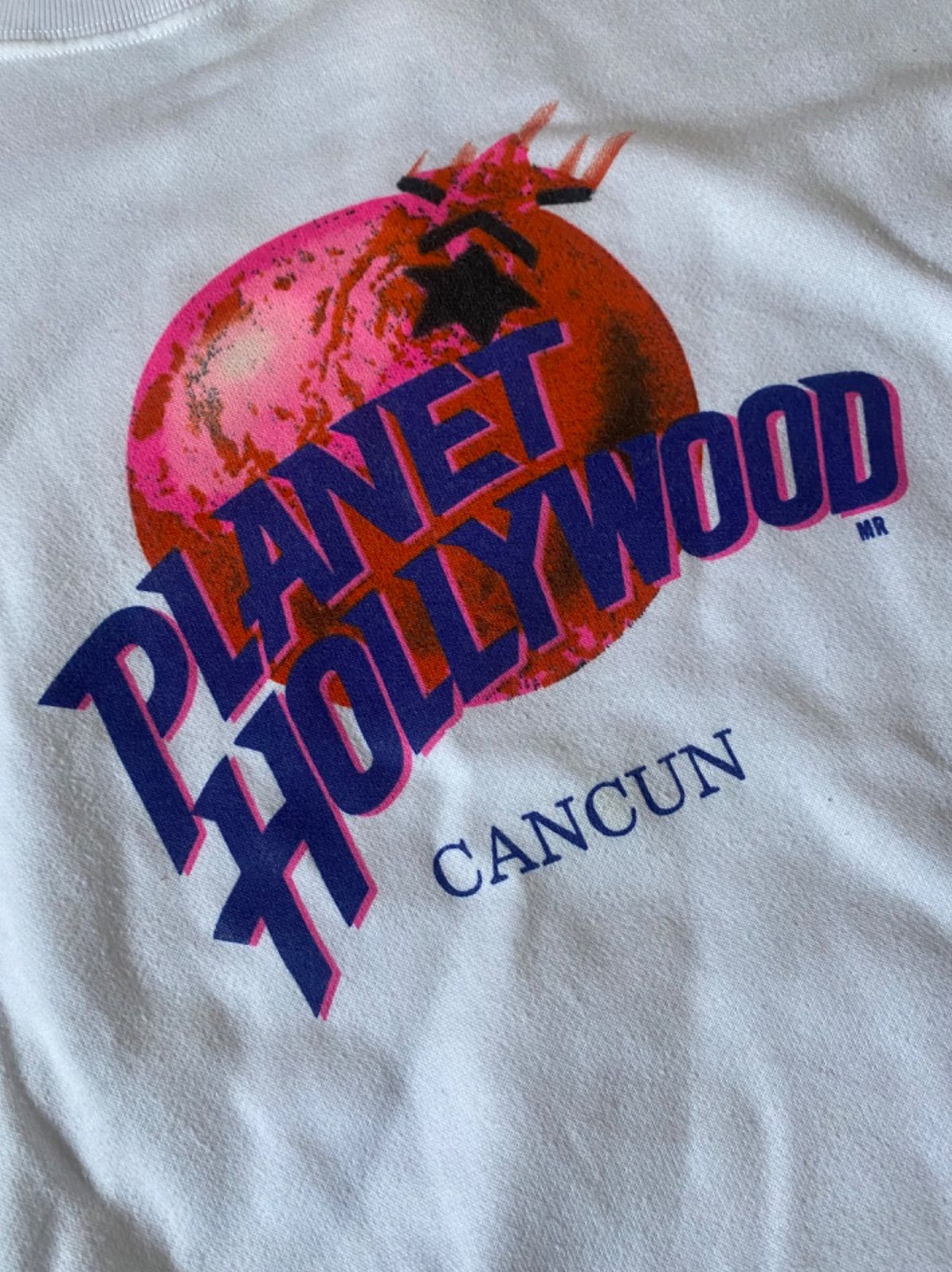 90's  PLANET HOLLYWOOD Cancun スウェットUSA古着トレーナーホワイトL プラネットハリウッド