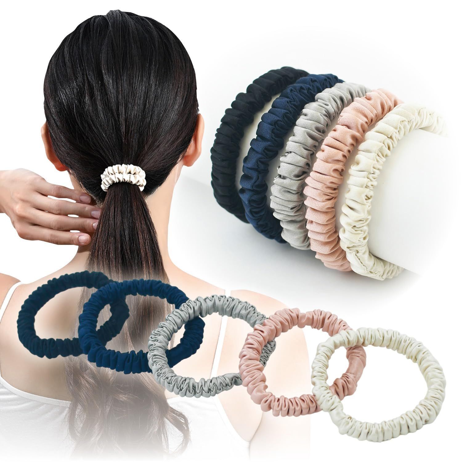 ［お得な5個セット］ シルク ヘアゴム 【人気美容師2名が監修】 天然シルク 100% 【日本ブランド】 髪ゴム 跡がつかない シュシュ おしゃれ (アソートA)