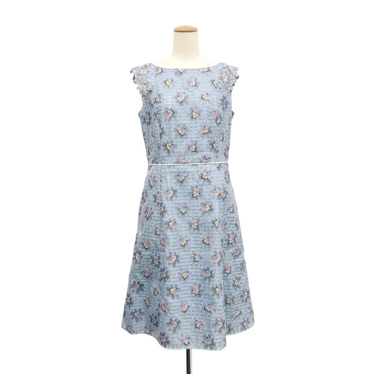 ♥品 TOCCA トッカ ANNA BELLE PETALS ドレス オーガンジー刺繍ワンピース ブルー 4 OPTONM0300