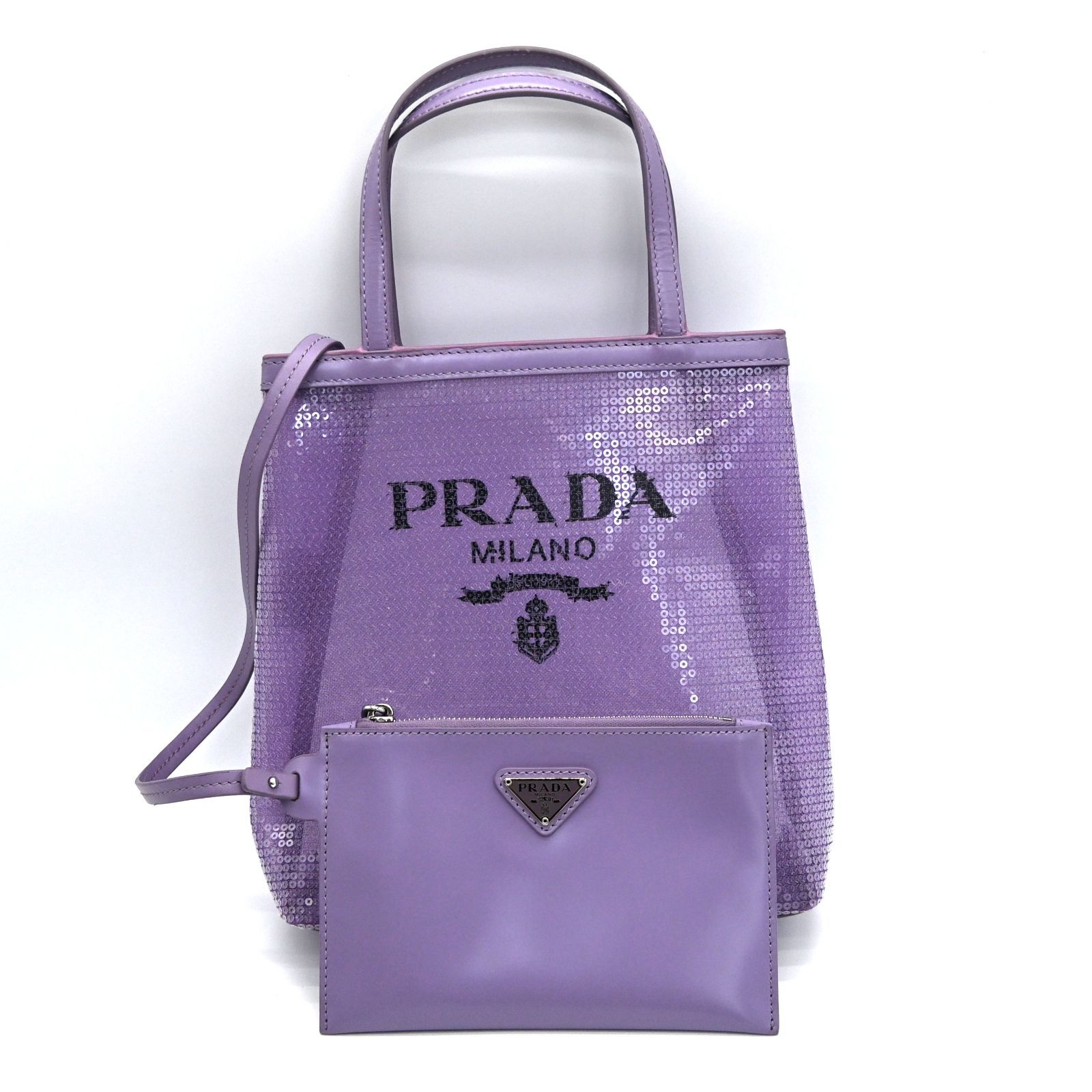 PRADA プラダ スパンコール メッシュ ハンドバッグ パープル (20850 