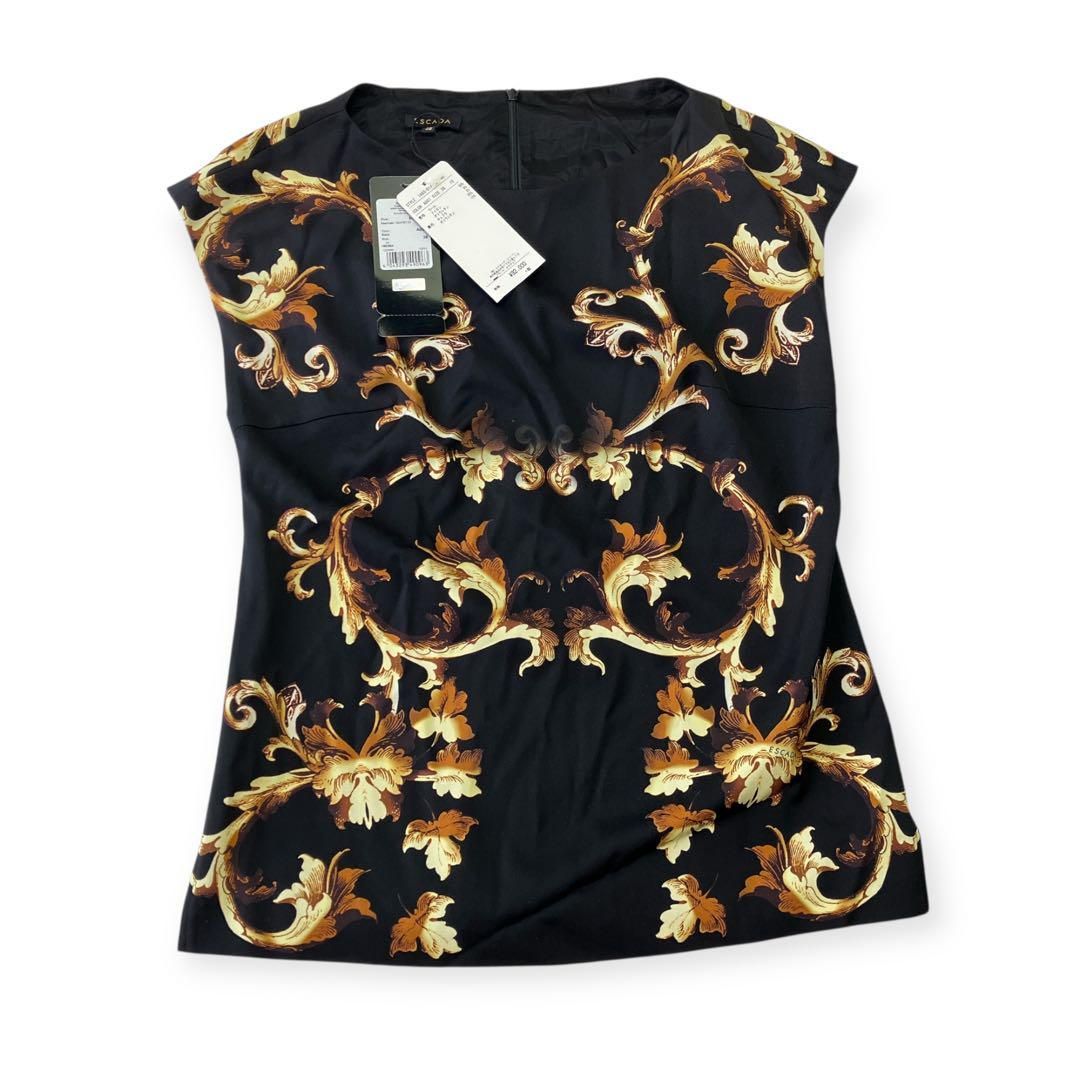 エスカダ レディース 半袖 Vネック M〜L 総柄 唐草 トップス