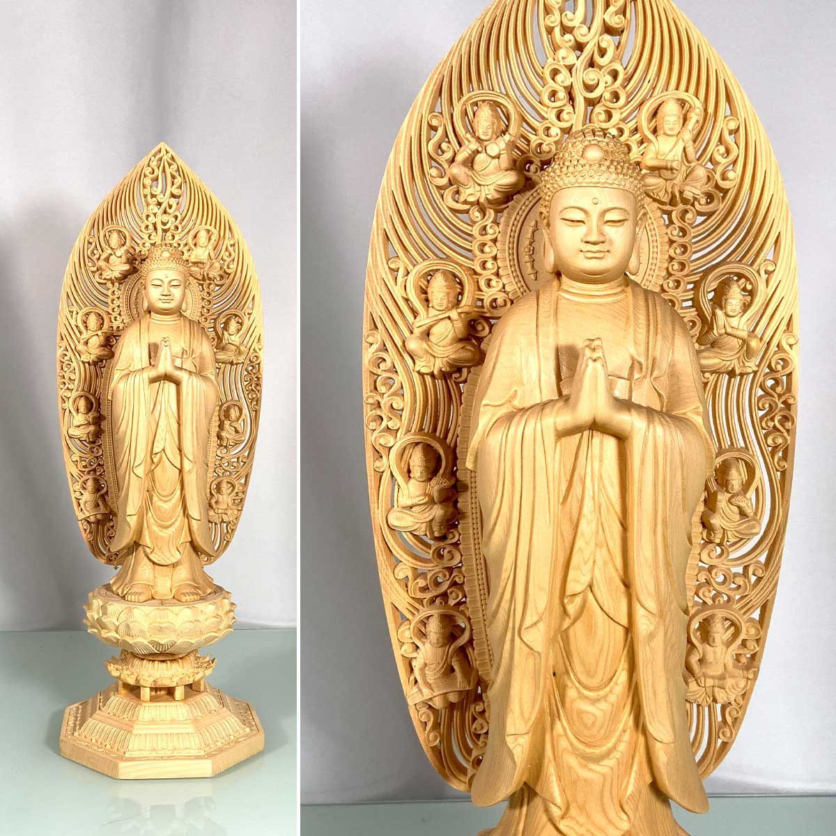 阿弥陀如来　木彫り２４センチ Amazon｜仏像 木彫り 置物 阿弥陀如来 立像【浄土宗・時宗】高級