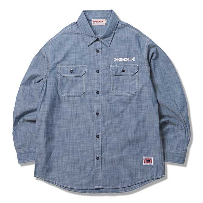 Lサイズ ANIMALIA アニマリア CHAMBRAY SHIRTS - A.C. Brand (DENIM/WHITE) 長袖デニムシャツ