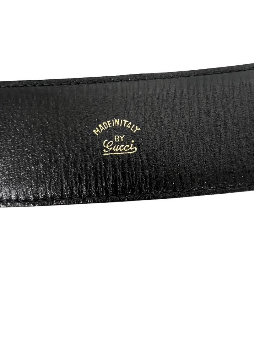 GUCCI インターロッキングG レザーベルト ブラック ゴールド金具 インターロッキングG ディテール付き ベルトグレー＆ブラック