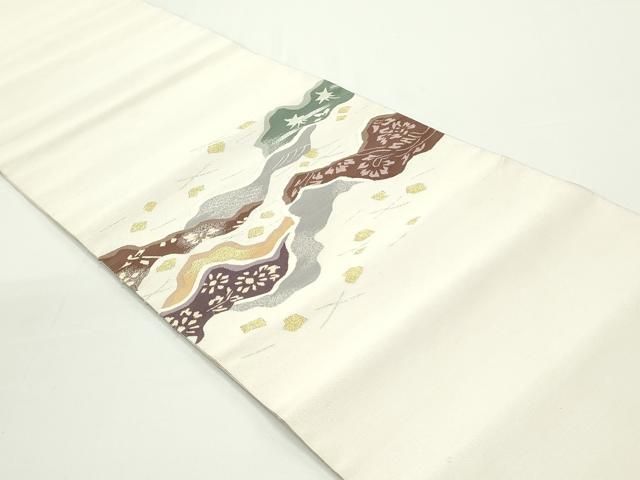 平和屋着物●爪掻き本綴れ　八寸名古屋帯　松竹梅　金銀糸　正絹　逸品　CAAV7139hy 平和屋2◎爪掻き本綴れ 八寸名古屋帯 抽象文様 金糸 逸品