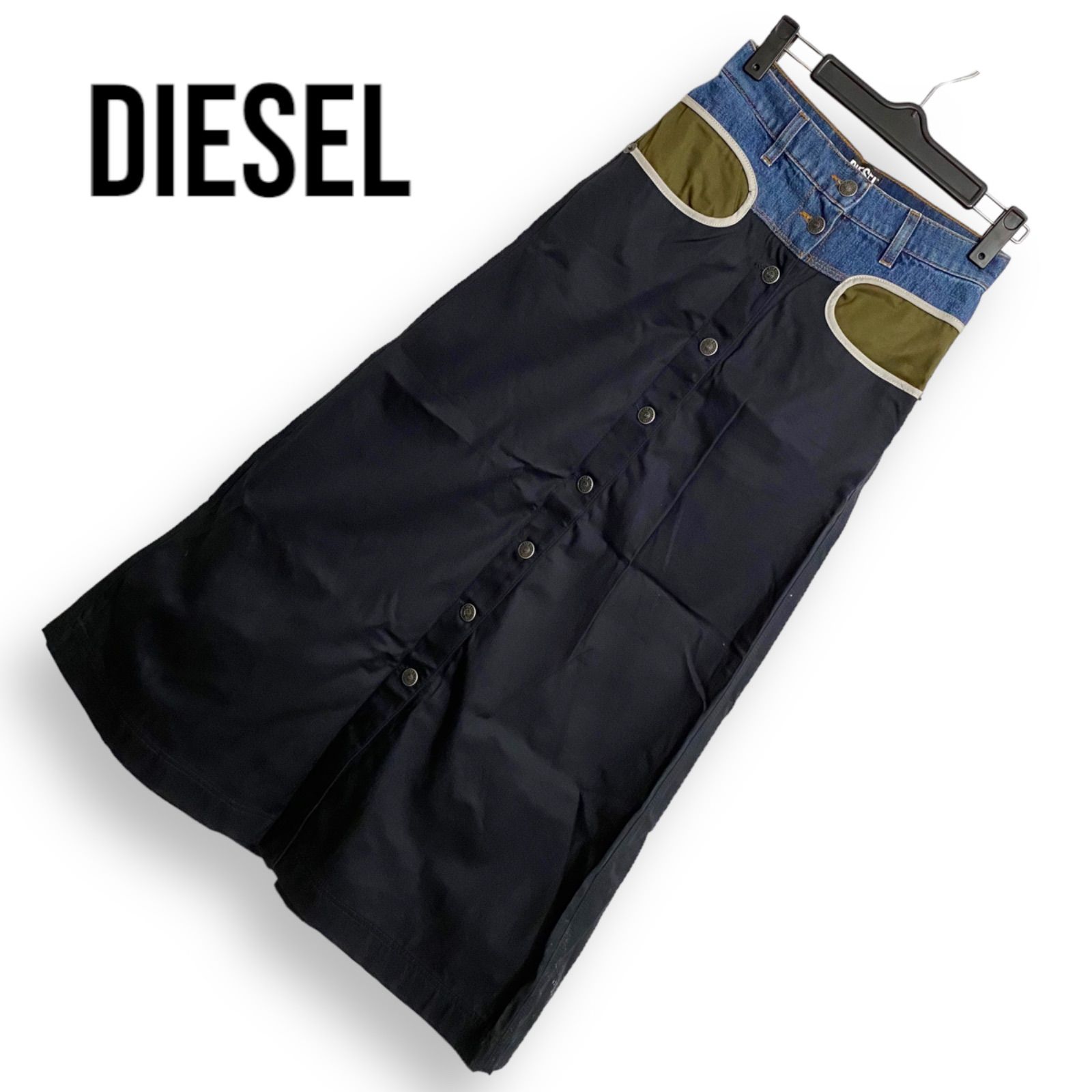 DIESEL ディーゼル 異素材切替えロングスカート デニム コットン
