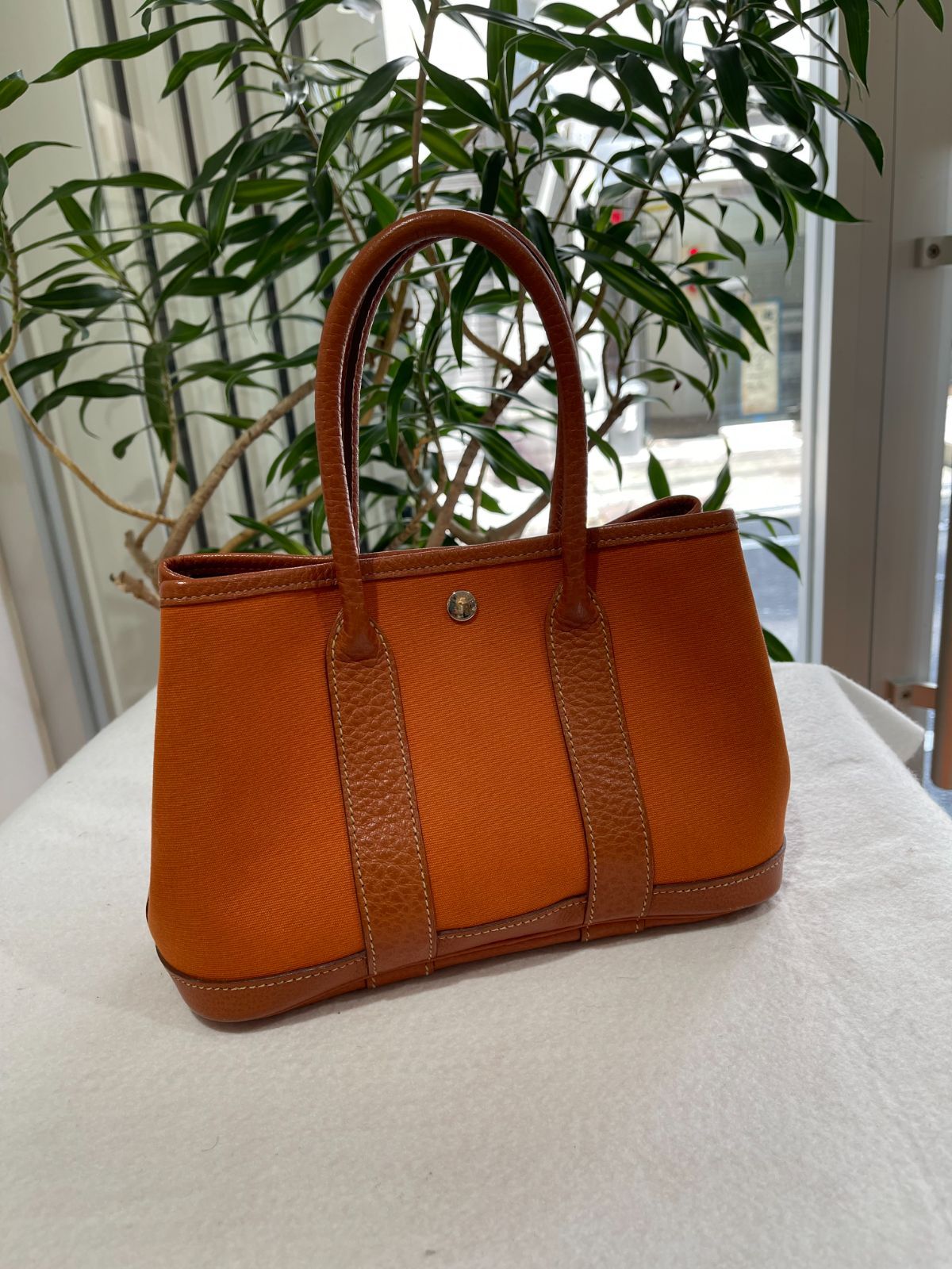 HERMES エルメス ガーデンパーティ 23 TTPM トワルオフィシエ×ブッフル ポティロン シルバー金具 I刻印□ オレンジ ハンドバッグ クラッチバッグ セカンドバッグ ポーチ レディース 女性用 本革 レザー ブランド バック