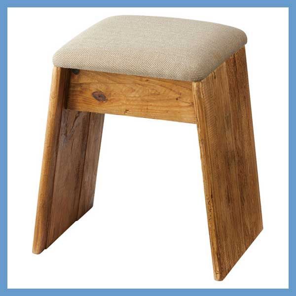 天然木 パイン古材 のスツール クッション座面 W40×D31×H45cm No.201 ベージュ