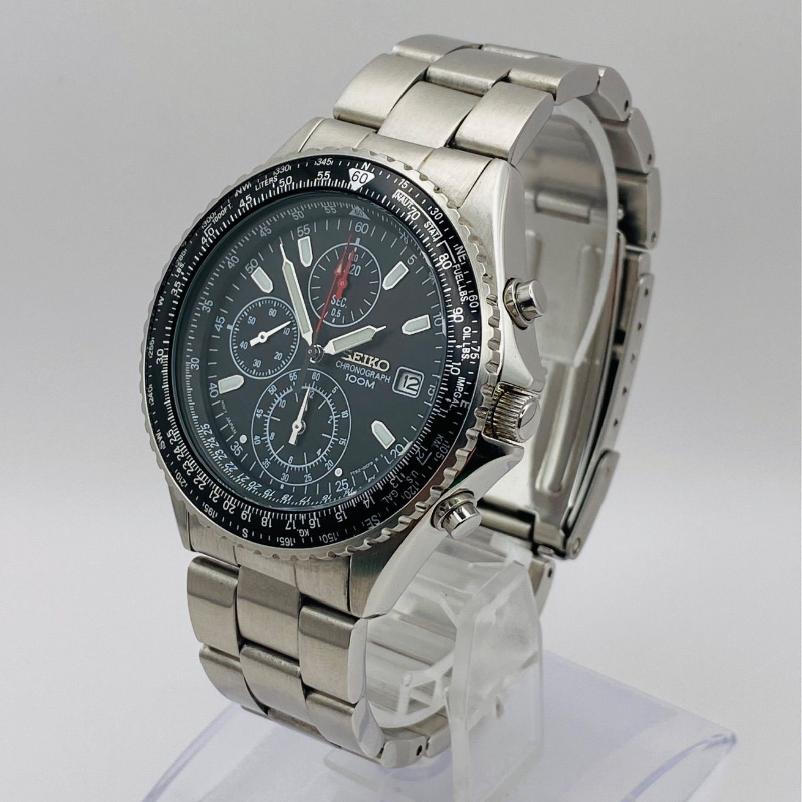 SEIKO セイコーフライトマスターパイロット7T92-0CF0 100M 防水 Seiko Flightmaster Pilot 7T92-0CF0 Quartz Chronograph Black