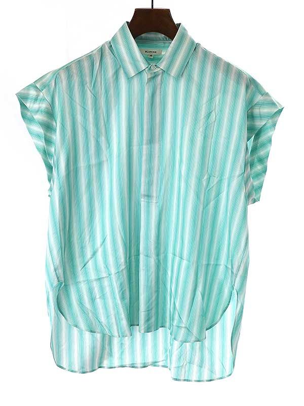 BLAMINK ブラミンク ストライププルオーバーシルクシャツ グリーン 38 