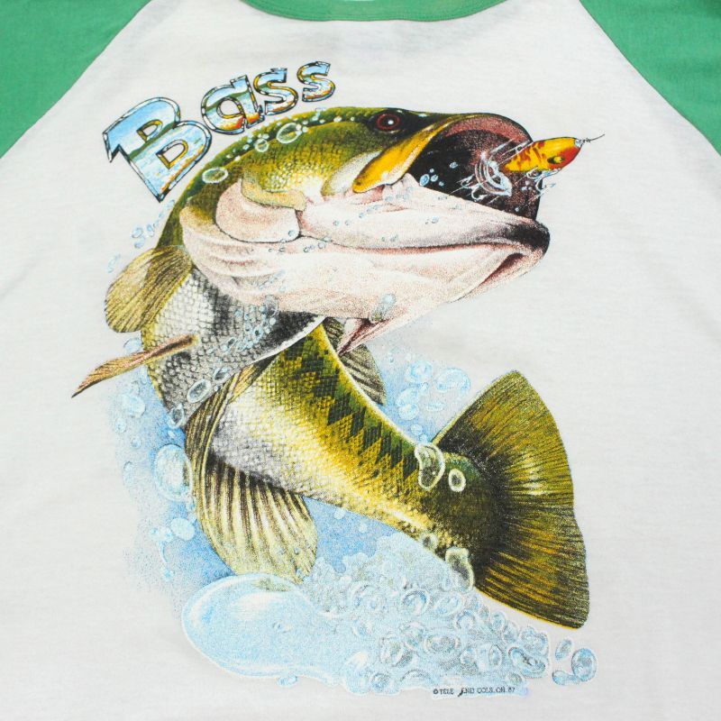 80s USA製 vintage フィッシング 魚 プリント ラグランスリーブT 