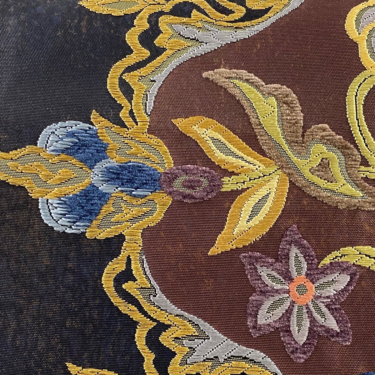 袋帯 美品 名品 花唐草 刺繍 箔 茶紫 六通 正絹 【中古】 - メルカリ