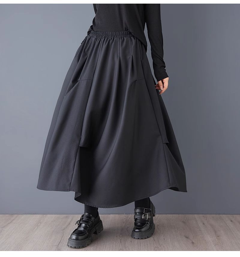 【美品 社交ダンス衣装】スカート サイズフリー 黒 ブラック 無地 シンプル 高発色◎カラーマキシ丈フレアロングスカート フレア