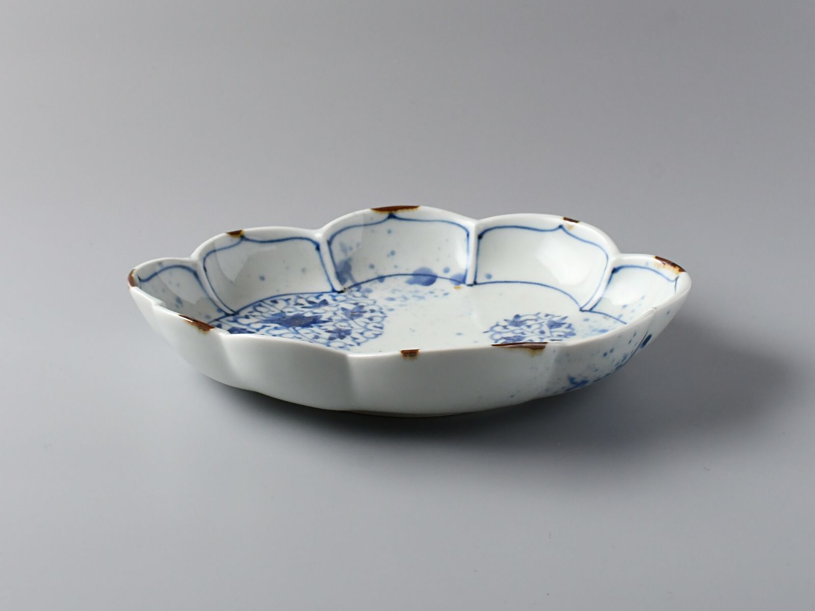 有田焼 福泉窯 手描き 染付間取丸紋唐草 パスタ カレー深皿