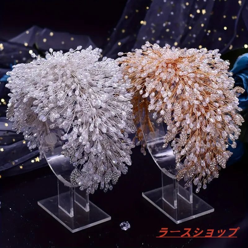 ウェディング カチューシャ コサージュ ヘアバンド ヘッドドレス 花モチーフ クリスタル風 ボリューム ブライダル 髪飾り パーティー 二次会 ヘアアクセサリー 披露宴 花嫁 結婚式 シルバー ゴールド