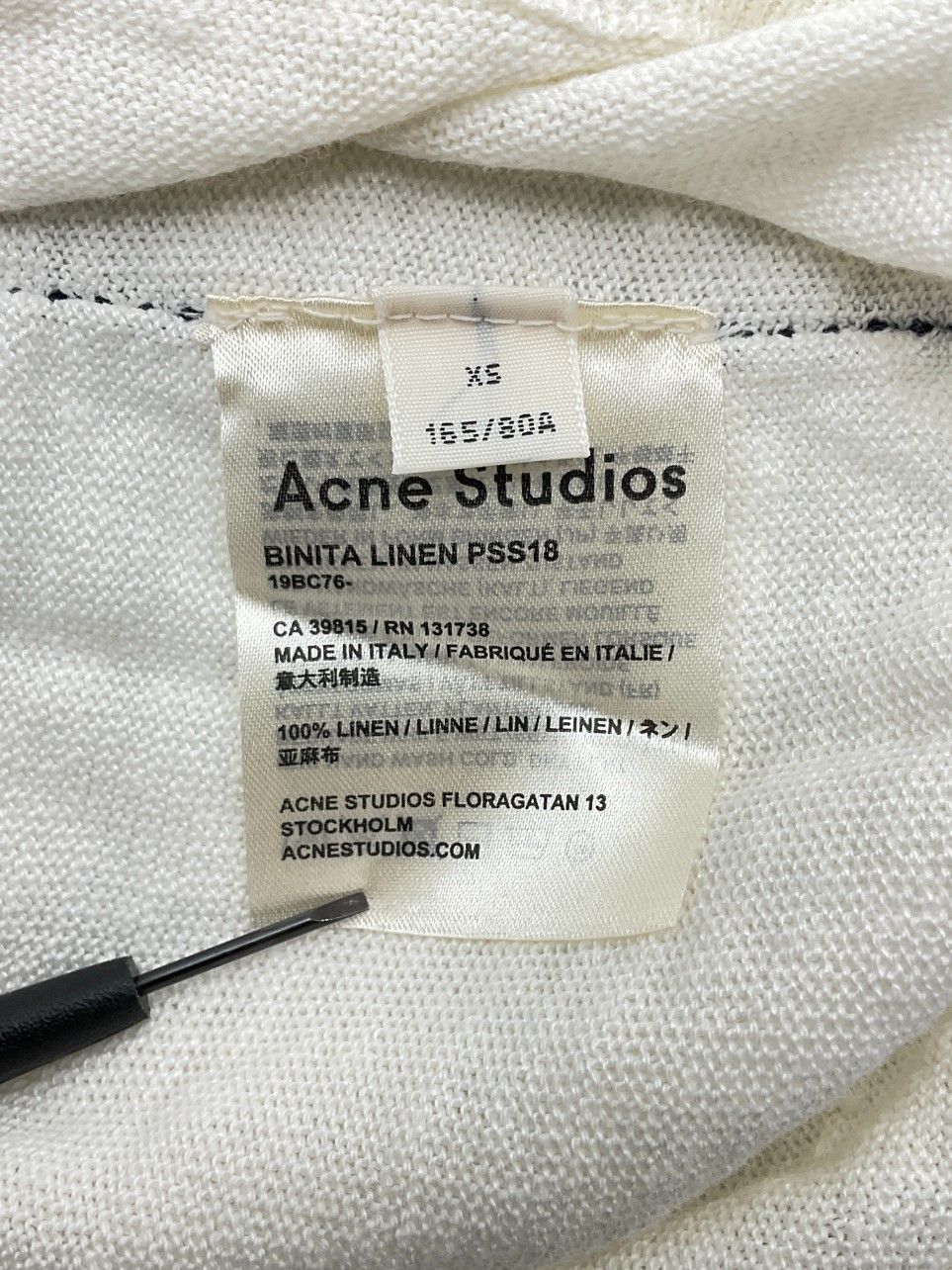 未使用 Acne Studios　アクネステュディオス XS ホワイト リネンハイゲージワイドフーディー　海　プール 未使用 Acne Studios アクネステュディオス XS ホワイト リネン