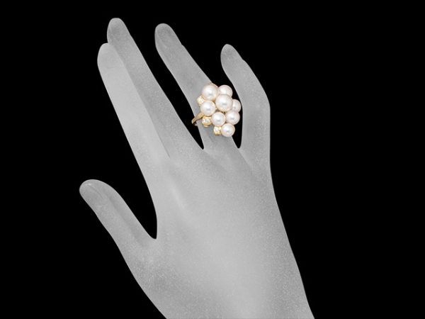 ミキモト MIKIMOTO パール/6mm～8mm ダイヤ リング 8号 K18 - 質