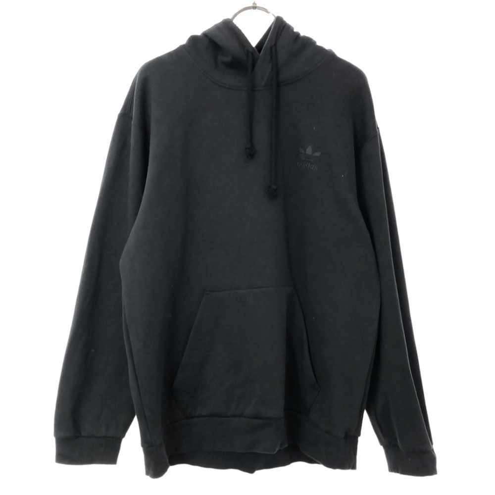 アディダス ロゴプリント 長袖 スウェットパーカー M ブラック adidas プルオーバー トレーナー メンズ アディダス トレフォイルロゴプリント 長袖 スウェット