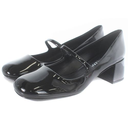 プラダ PRADA メリージェーン パテント パンプス チャンキーヒール 37 