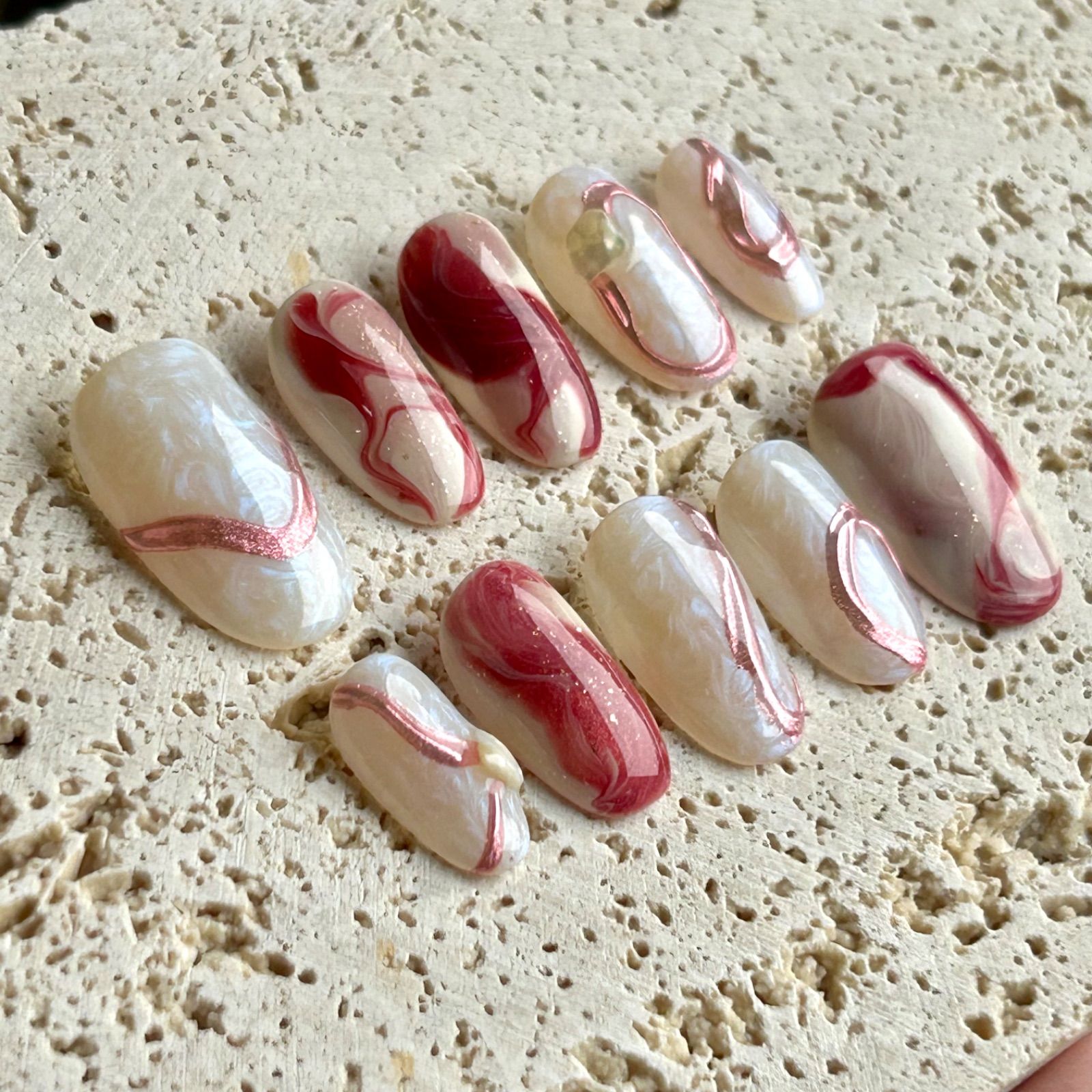 ネイルチップサイズオーダー制 いちごミルク ニュアンス マグネット  