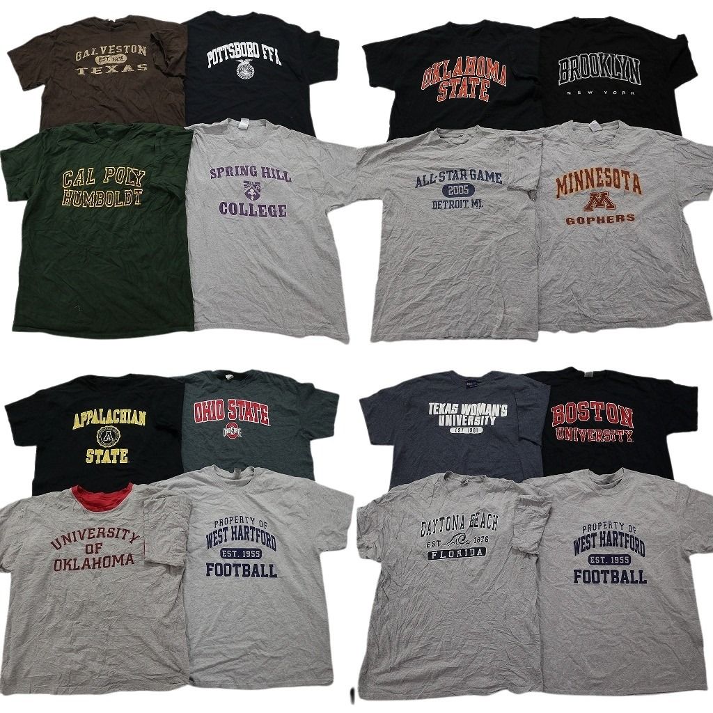 古着卸 カレッジ風 半袖Tシャツ 16枚セット メンズ XL テキサス大学 ボストン大学 オクラホマ大学 古着 NA2642