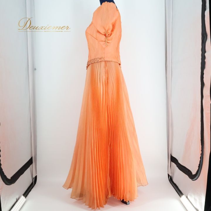 パーティドレス ワンピース ドレス オレンジ系 ラインストーン ビーズ  