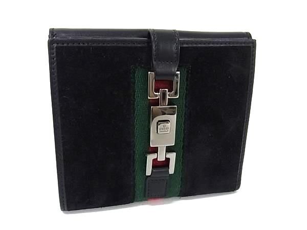 ♥ GUCCI グッチ 05474 2778 ジャッキー シェリーライン スエード×レザー 二つ折り 財布 ブラック系 FR4261
