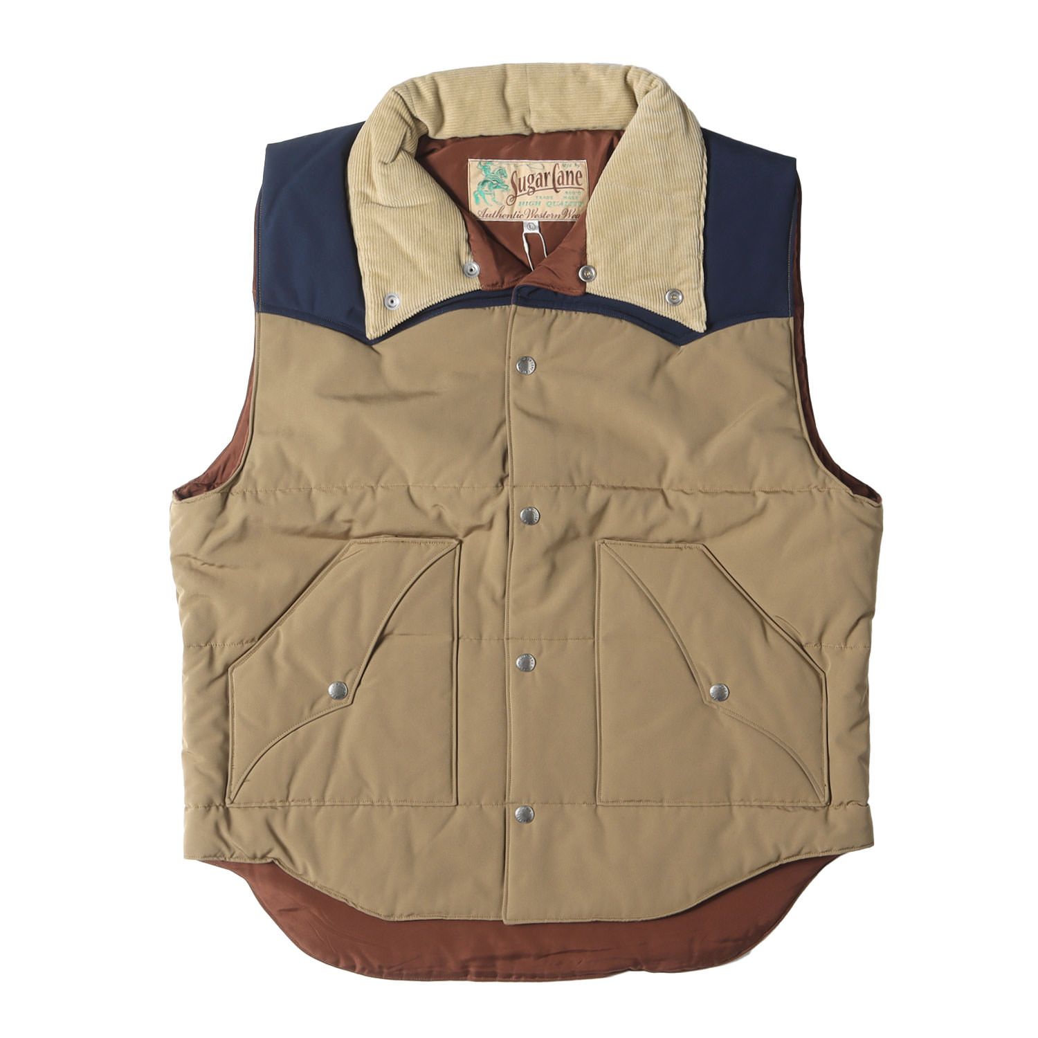 SUGAR CANE & CO. ベージュベスト 新品 SUGAR CANE シュガーケーン ベスト サイズ:L 襟