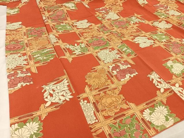 平和屋着物▽上質な小紋　単衣　草花文　銀通し地　正絹　逸品　DAAP7468du 平和屋着物▽上質な小紋 単衣 草花文 銀通し地 正絹 逸品