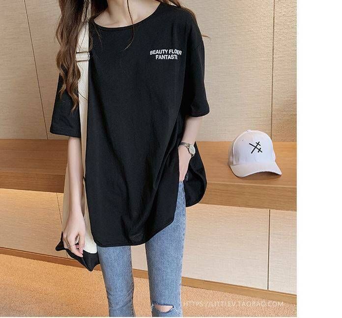 新品 ロゴTシャツ スリット オーバーサイズ ブラック SALE 韓国 - メルカリ