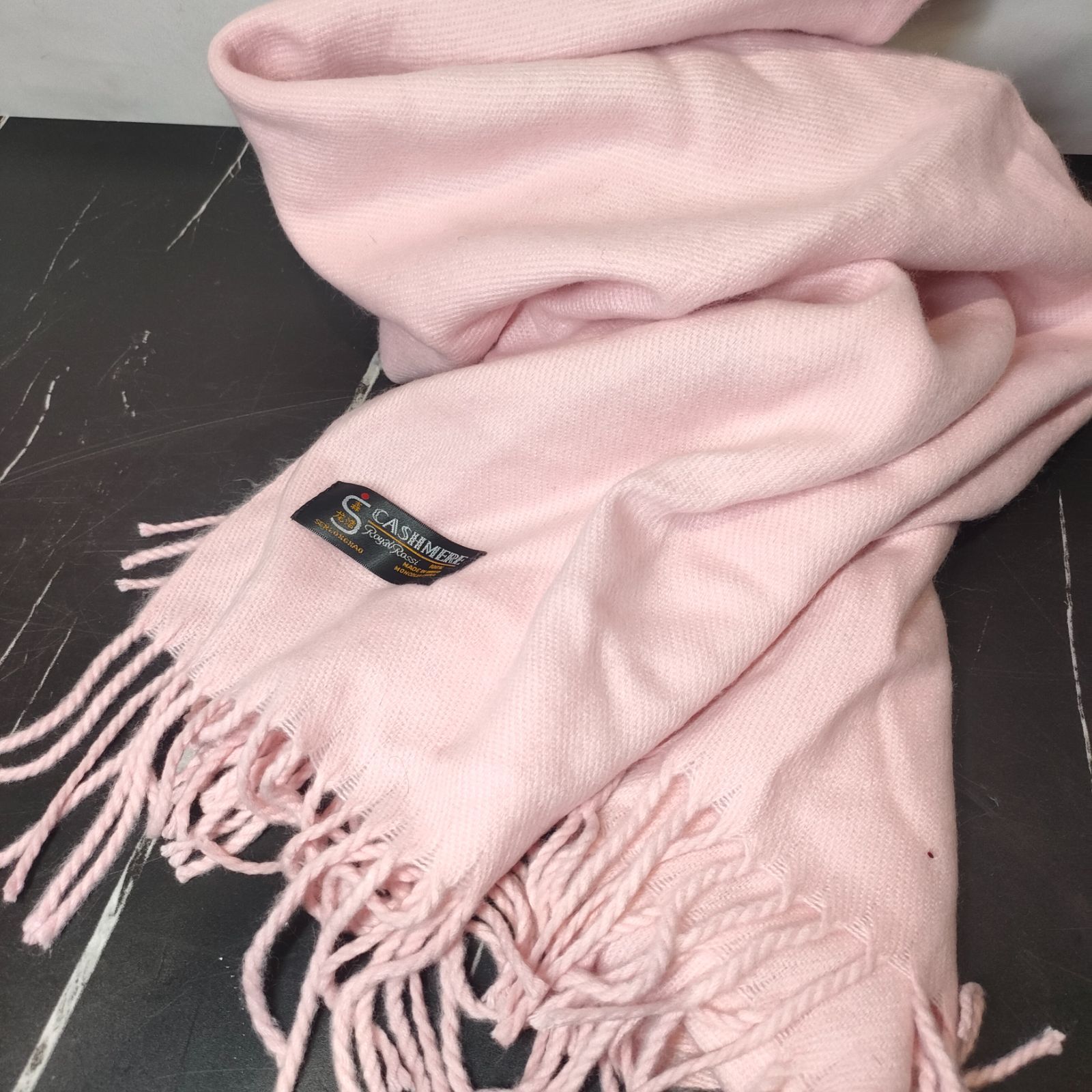 カシミヤ100% ピンク ストール フリンジ付き カシミヤ100％ ピンク