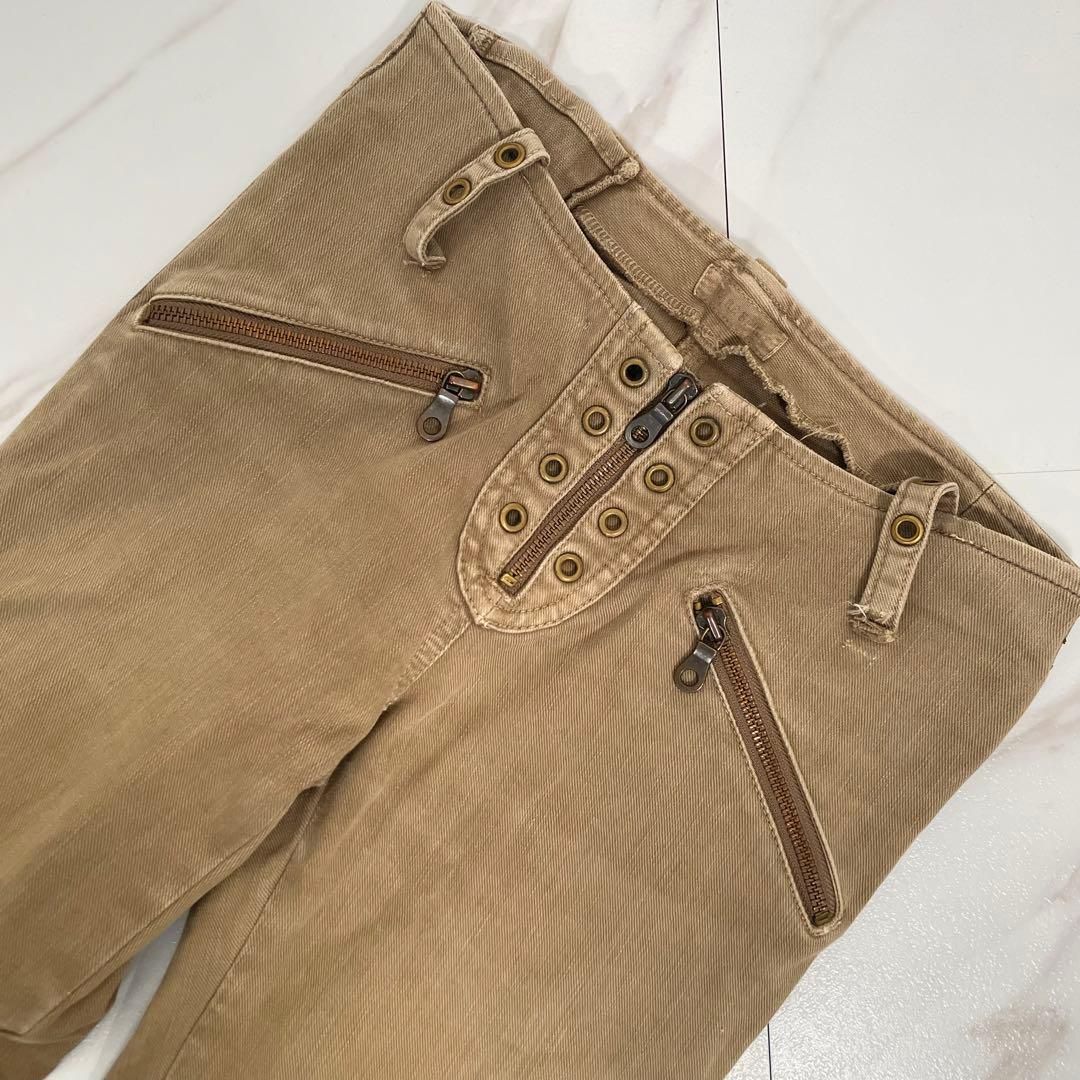 00s Aechive SHARE SPIRIT TYPE A-9 ジップ スキニーパンツ コットン サイズ38 ベージュ系 シェアースピリット ローライズ DECORATOM_COM_BR