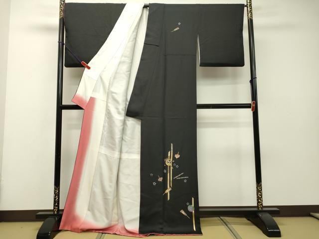 平和屋着物○訪問着 太鼓 独楽 鞠 黒地 金彩 正絹 逸品 DAAR4479tw  