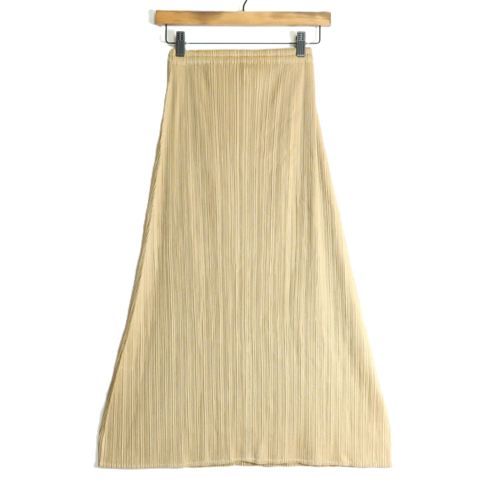【プリーツプリーズ】ベージュ ロングスカート 極美品】プリーツプリーズ PLEATS PLEASE イッセイミヤケ☆ロング丈
