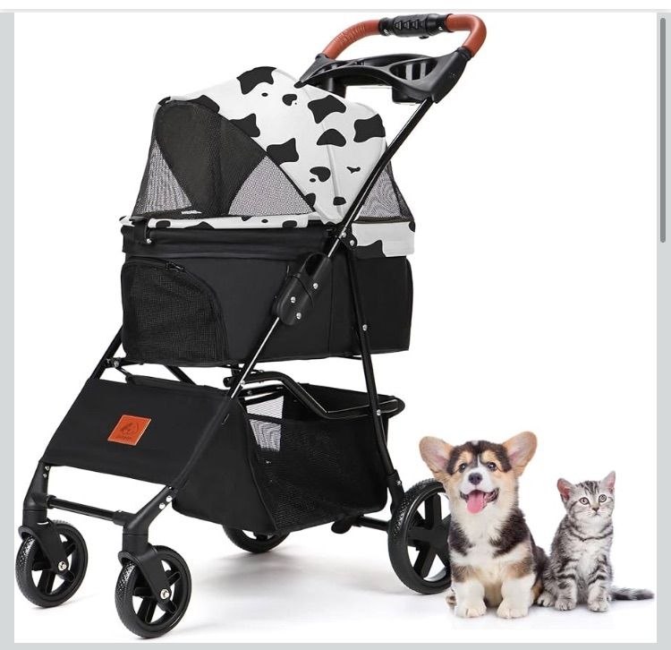 Aikenn ペットカート 犬用ベビーカー 小型犬 折り畳み犬用カート ペットキャリーカート ペットバギーミニ 4輪タイプ 犬介護用カート 猫用ベビーカー 猫犬兼用 前輪360°回転 後輪ブレーキ付 飛び出し防止 軽量 ワンタッチ開閉 組み立て簡単